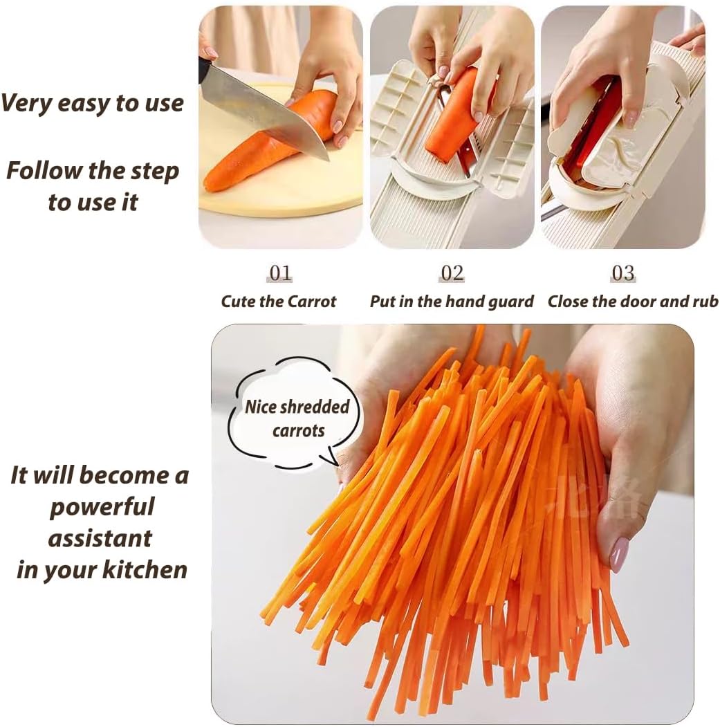 🎉4-i-1 grönsaksskärare och rivjärn🥗  Dual-Guard handskydd med 4 vassa blad🔪