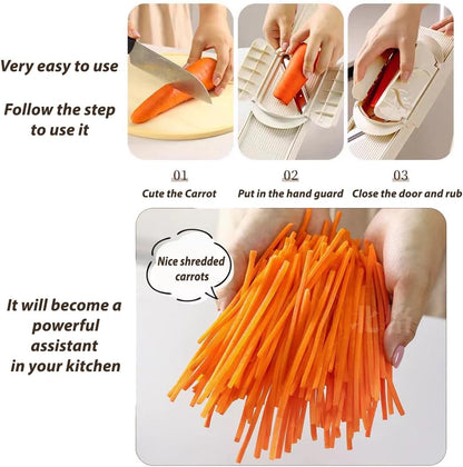 🎉4-i-1 grönsaksskärare och rivjärn🥗  Dual-Guard handskydd med 4 vassa blad🔪