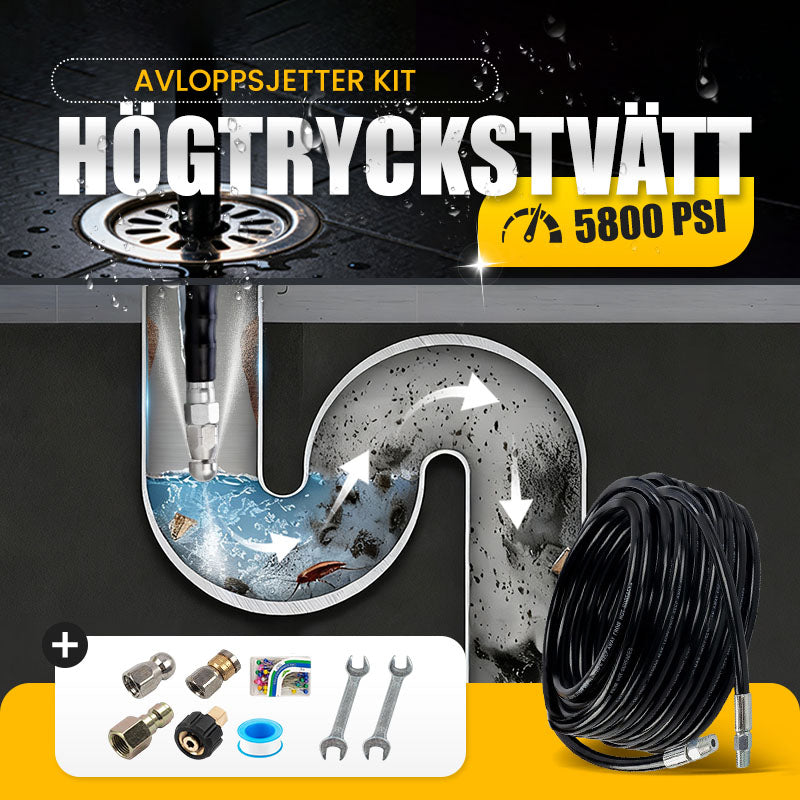 💦 69 % RABATT OMEDELBART! 🚿 5800PSI avloppsrensningssats – högtrycksmunstycke och slang för igensatta avlopp/rör, kompatibel med de flesta högtryckstvättar 🔧📦