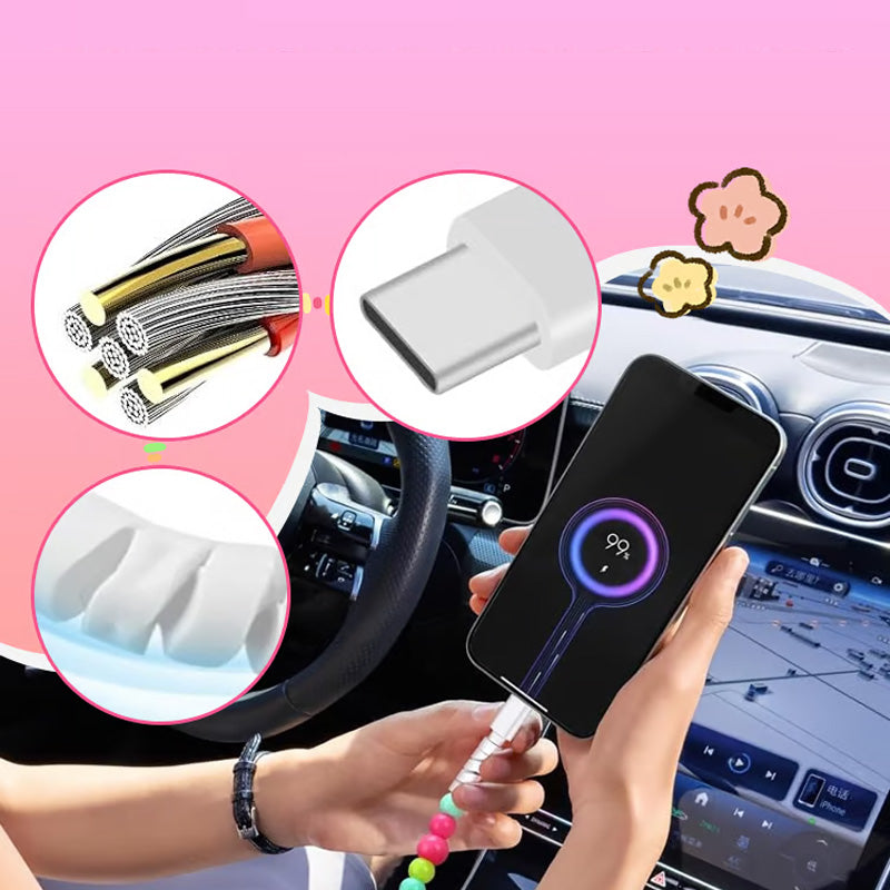 🔥Nya heta produkter🔥2-In-1 USB till typ-C ＆ Belysning Pärlbeströdd laddningsslad🌈